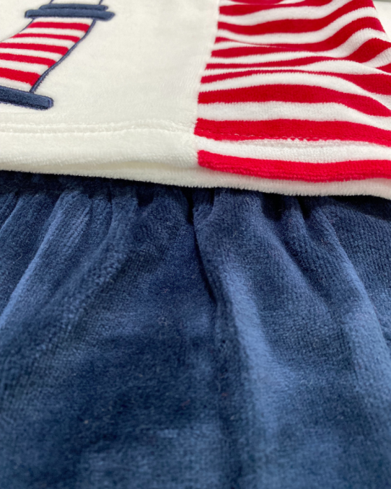 Set 2 piese baieti pantaloni scurti albastri si tricou alb cu albastru in dungi rosii cu far. Varsta 3 luni [2]