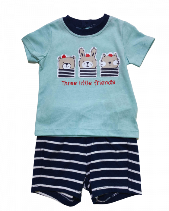 Set 2 piese baieti pantaloni scurti si tricou - Three Little friends [1]