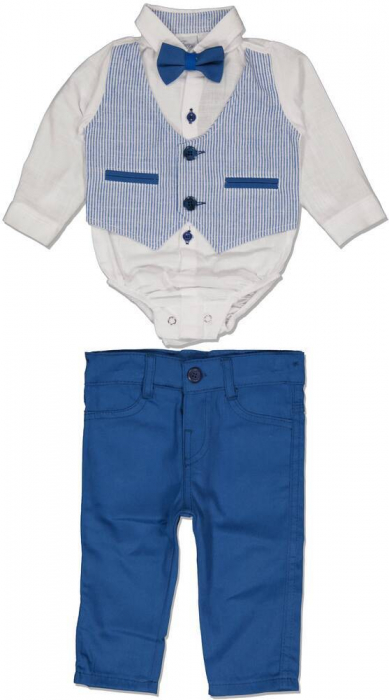 Costum din 2 piese baieti, TERRY, body tip camasa si pantaloni, Bumbac, Albastru, 62 cm, 6 luni [1]