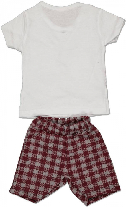 Set 2 piese baieti, Ronix, tricou-vesta si pantaloni scurti, Bumbac, Visiniu, 68 cm, 6-9 luni [2]