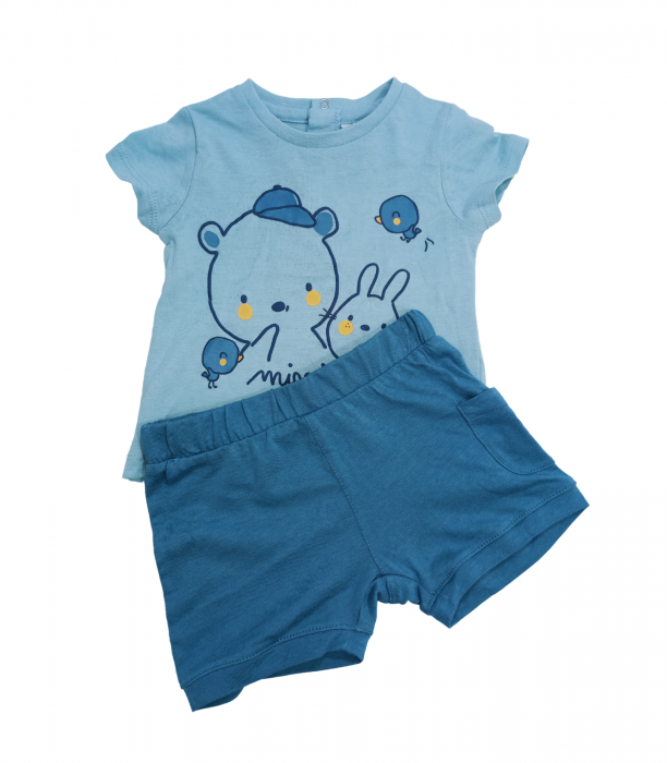 Set 2 piese copii, OVS, pantaloni scurti si tricou, Bumbac organic, Albastru, 62 CM, 3-6 luni [3]