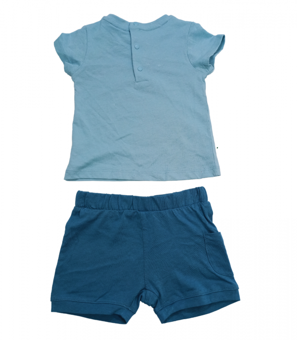 Set 2 piese copii, OVS, pantaloni scurti si tricou, Bumbac organic, Albastru, 62 CM, 3-6 luni [2]