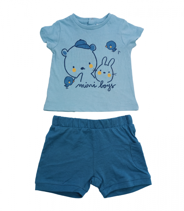 Set 2 piese copii, OVS, pantaloni scurti si tricou, Bumbac organic, Albastru, 62 CM, 3-6 luni [1]