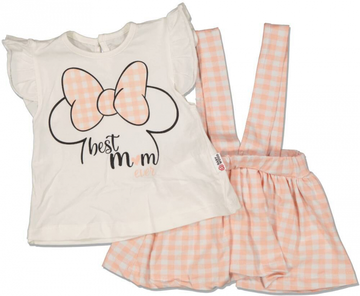 Set 2 piese, fete, Wood Baby, Best mom ever, Bumbac,Roz pudrat, 80 cm, 12 luni [2]