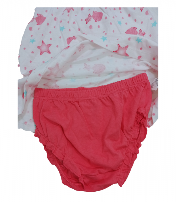 Set 2 piese fete, OVS, rochie si chilot, bumbac, Alb & Roz, 62 CM, 3-6 luni [5]