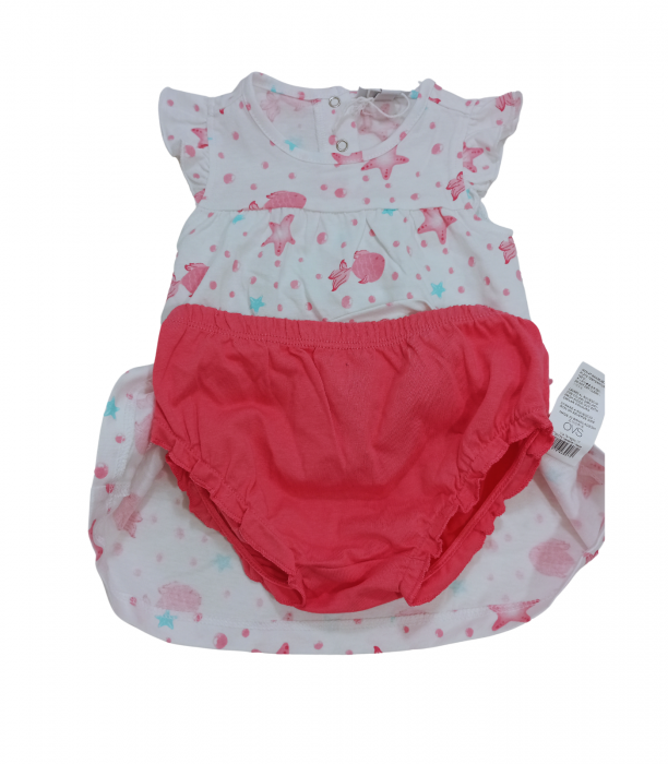 Set 2 piese fete, OVS, rochie si chilot, bumbac, Alb & Roz, 62 CM, 3-6 luni [3]