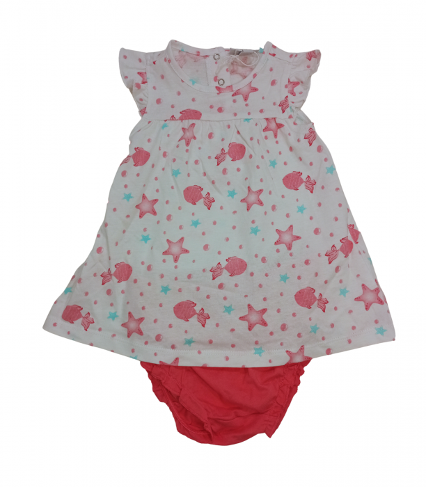 Set 2 piese fete, OVS, rochie si chilot, bumbac, Alb & Roz, 62 CM, 3-6 luni [1]