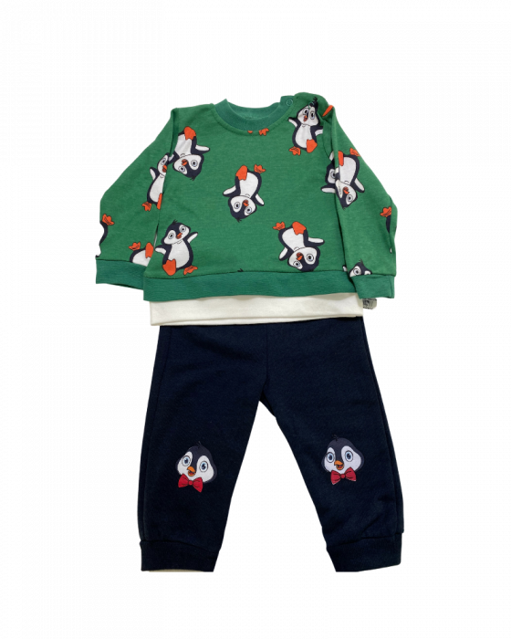 Set 2 piese pantaloni si bluza verde - Pinguini [1]