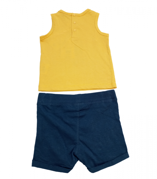 Set 2 piese sport baieti, OVS, pantaloni scurti si maiou, imprimeu grafic, Bumbac , Galben & Albastru, 62 CM, 3-6 luni [2]