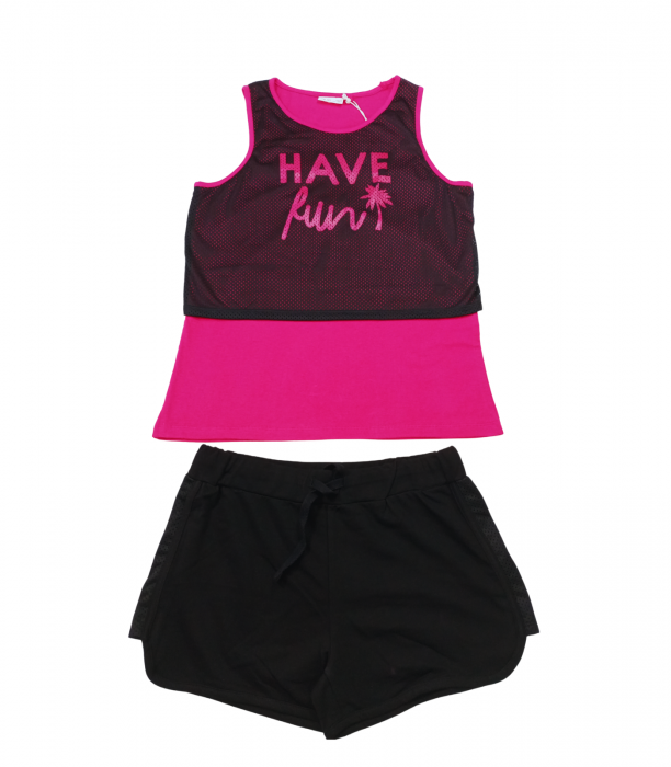 Set 2 piese sport fete, OVS, Bumbac organic/poliester, Roz & Negru, 170 CM, 14+ ani [1]