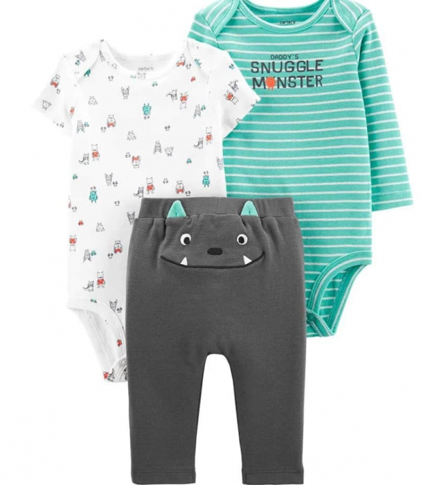 Set body 3 piese, Carter's, daddy's snuggle monster, Bumbac, [4]