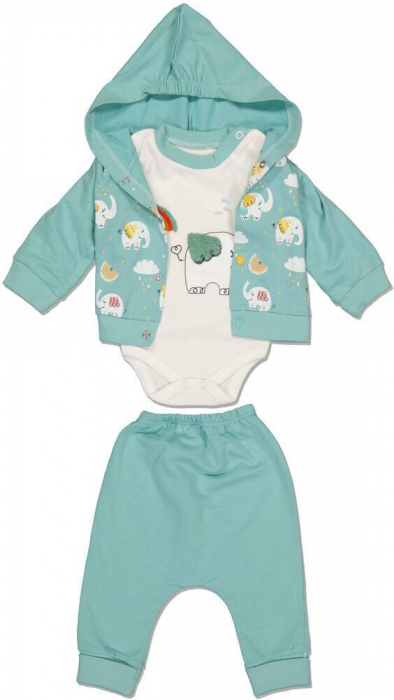 Compleu 3 piese copii, Babyim, Happy elephant, Bumbac, [1]