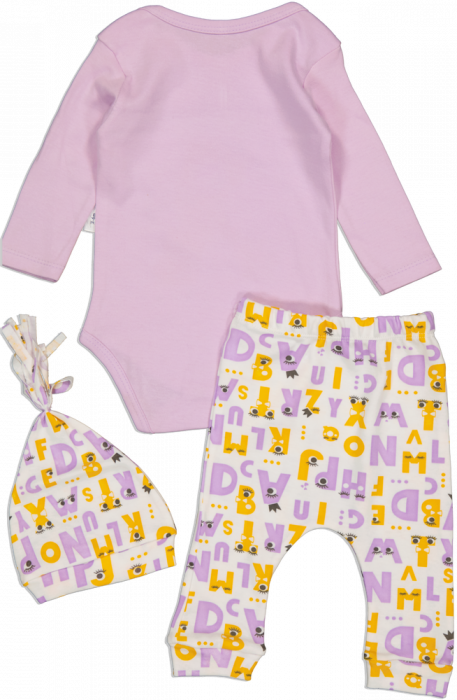 Set 3 piese fete, PoliFoni Babies, A queen - love, bumbac, Lila, 62 CM, 3-6 luni [2]