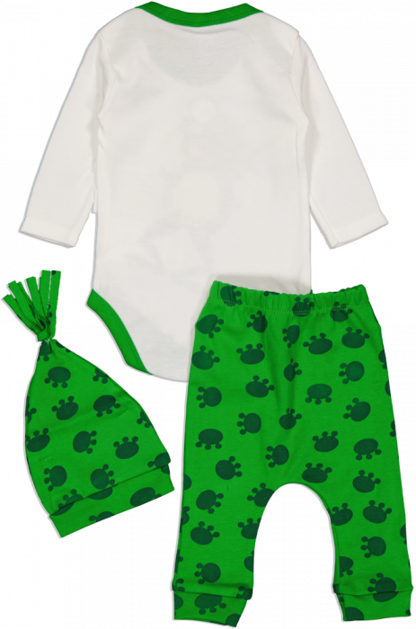 Compleu copii din 3 piese, PoliFoni Babies, Broscuta vesela, Bumbac, Alb/Verde, 62 CM, 3-6 luni [2]