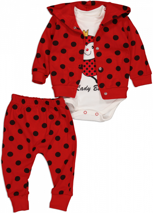 Trening pentru bebelusi din 3 piese, Minibird Baby, Buburuza, Bumbac, [2]
