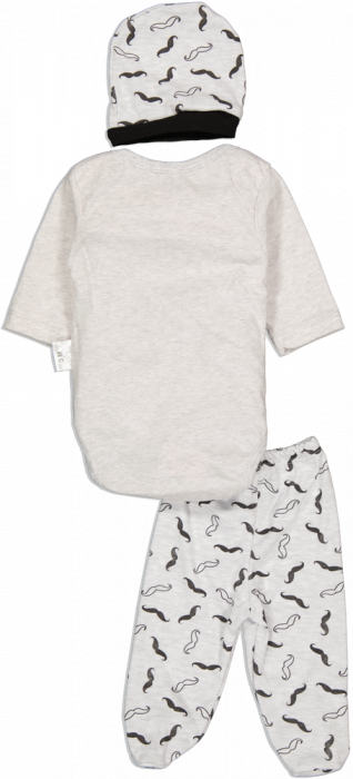 Compleu pentru bebelusi din 3 piese, Minibird Baby, mustata si palarie, Bumbac, [2]
