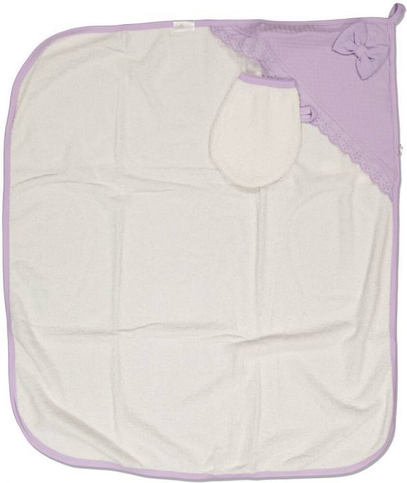 Set de baie prosop si manusa, copii, Mini Zeyn, Bumbac, Lila, 80x90 cm, 1-3 luni [2]