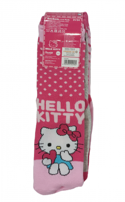 Sosete lungi fete, Hello Kitty, set 5 buc, Imprimeu Multicolor, bumbac si poliester [2]