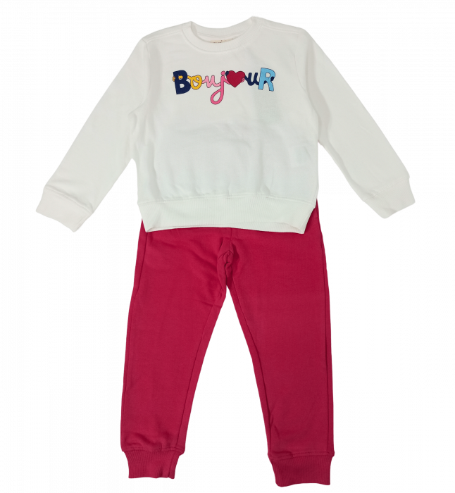 Trening fete, OVS, Bounjour, pantaloni si bluza, Bumbac, Fucsia & Alb, 3-4 ani [2]
