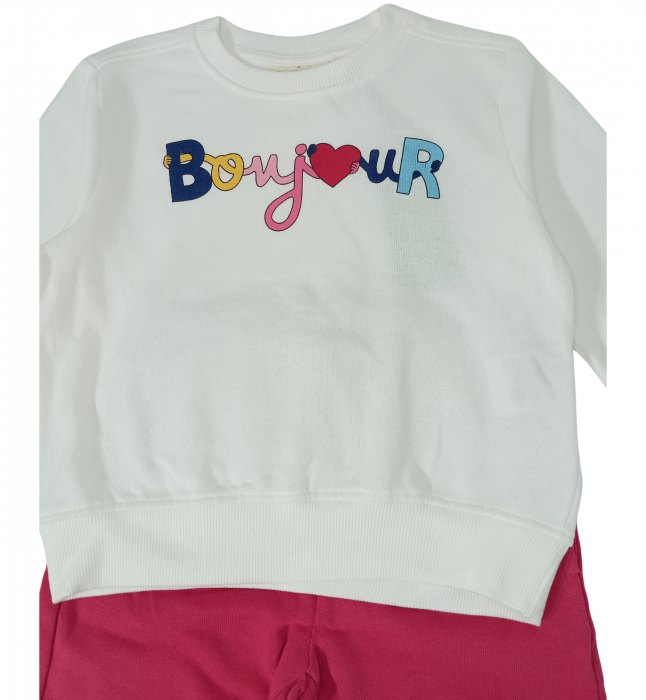 Trening fete, OVS, Bounjour, pantaloni si bluza, Bumbac, Fucsia & Alb, 3-4 ani [3]