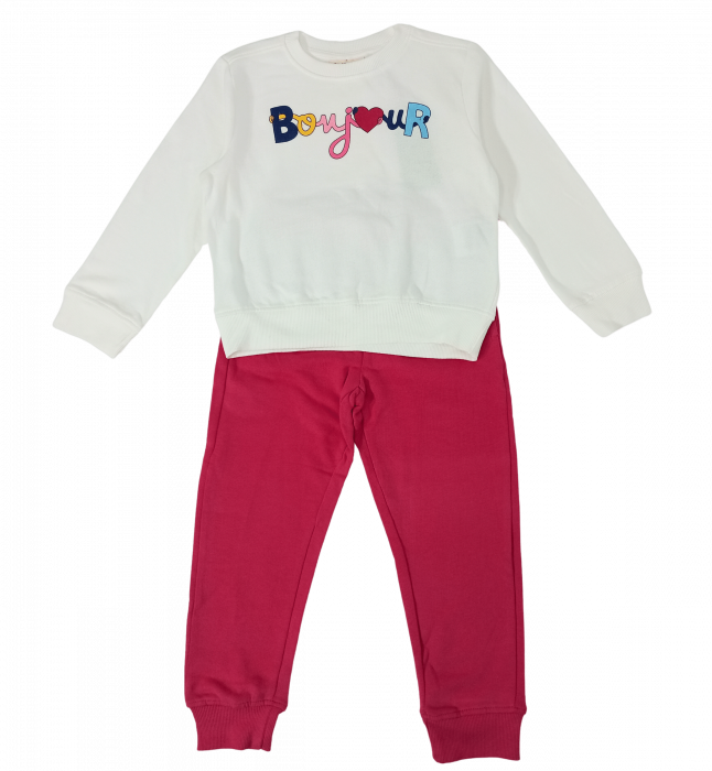Trening fete, OVS, Bounjour, pantaloni si bluza, Bumbac, Fucsia & Alb, 3-4 ani [4]