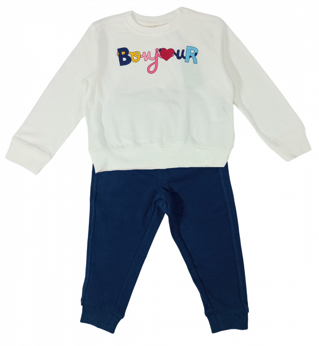 Trening fete, OVS, Bounjour, pantaloni si bluza, Bumbac, Fucsia & Alb, 3-4 ani [1]