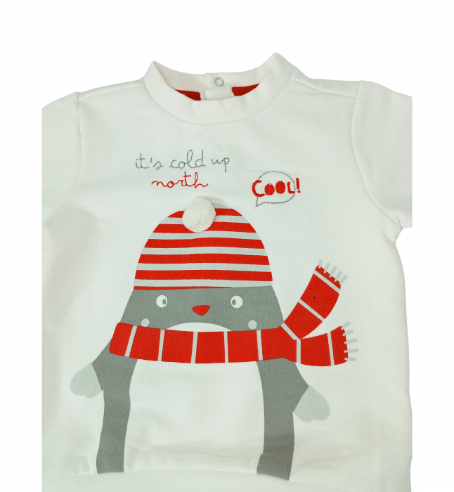 Trening flausat bebelusi, OVS, Pinguin Cool, pantaloni si bluza, Bumbac organic, 6-9 luni [2]