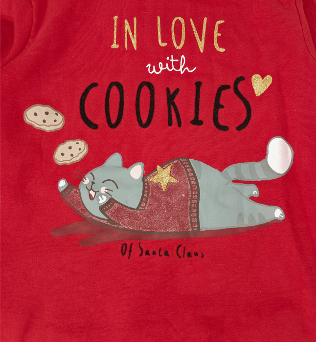 Trening flausat fete, OVS, In love with cookies of Santa Claus, Bumbac, Rosu & Gri, 2-3 ani [4]