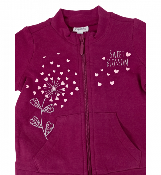 Trening flausat fete, OVS, Sweet Blossom - inimioare, pantaloni si bluza cu fermoar, Bumbac, 9-12 luni [2]