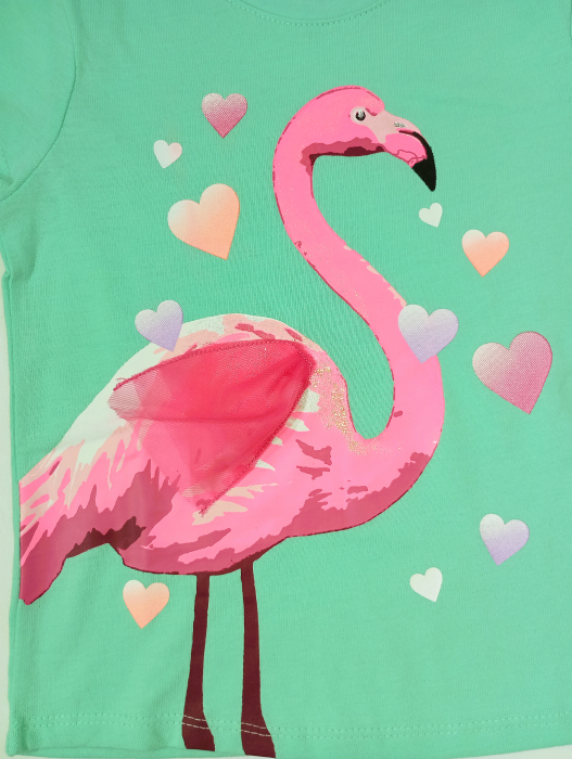Tricou fete, Garanimals, Flamingo, Bumbac, Turcoaz, 108 CM, 4 ani [2]
