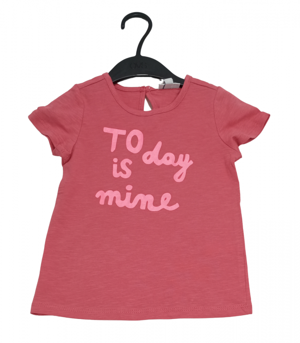 Tricou fete, OVS, imprimeu text, Bumbac organic, Roz, 86 CM, 18-24 luni [1]
