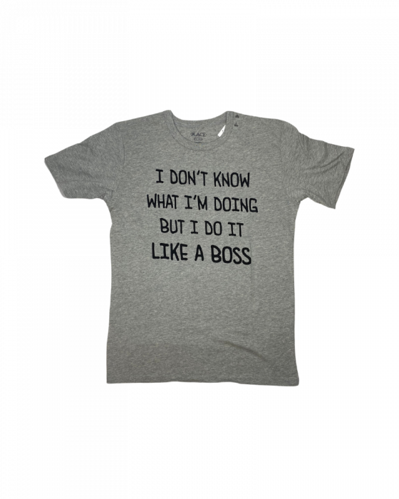 Tricou baieti, The Children's PLACE, Like a boss, Bumbac, Gri deschis, 152 cm,12 ani [1]