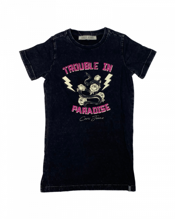 Tricou negru prespalat Trouble in paradise - CARS JEANS - 4 ani [1]
