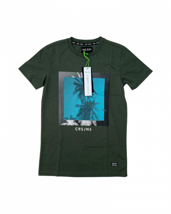 Tricou kaki imprimeu turcoaz cu palmieri CARS JEANS - 10 ani [1]