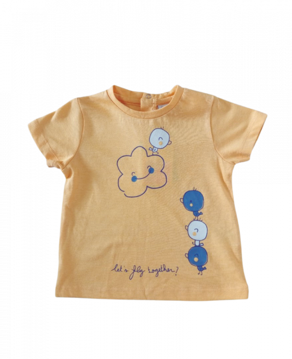 Tricou pentru bebe, OVS, Pasarele, Bumbac organic, Portocaliu, 68 CM, 6-9 luni [1]