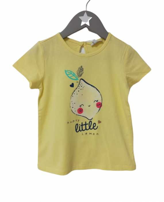 Tricou fete, OVS, Happy little lemon, Bumbac organic, Galben, 92 CM, 2-3 ani [1]