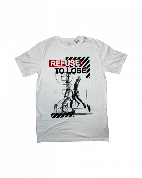 Tricou baieti, The Children's PLACE, Refuse to lose, Bumbac, Alb, XXL, 176 cm, 16 ani [1]