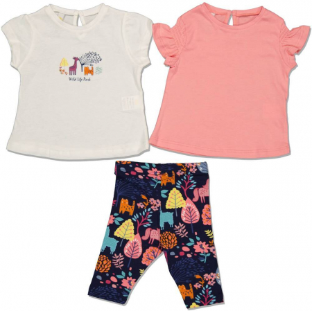 Compleuri copii - Set 3 piese fete, Via Girls, Wild life park, Bumbac, Somon, 92 cm, 24 luni