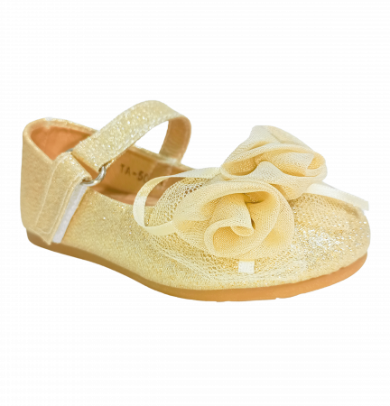 Balerini cu sclipici pentru fete, Mikelo Shoes, Golden mini rose, piele ecologica, [1]