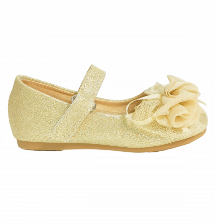 Pantofi copii - Balerini cu sclipici pentru fete, Mikelo Shoes, Golden mini rose, piele ecologica,