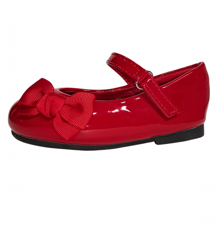 Pantofi copii - Balerini fete, Poti Pati, Red Ribbon barret, piele ecologica,