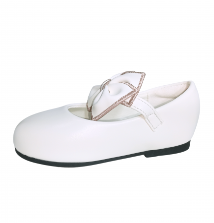 Pantofi copii - Balerini fete, Poti Pati, White Ribbon, piele ecologica,