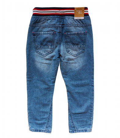 Blugi copii regular, OVS, DENIM model deteriorat, Bumbac/Poliester/Vascoza, Albastru, 104 M, 3-4 ani [1]