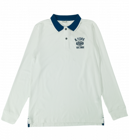Bluza baieti, OVS, cu guler polo, imprimeu text, Bumbac, Alb, 158 CM, 12-13 ani [1]