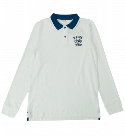 Imbracaminte copii - Bluza baieti, OVS, cu guler polo, imprimeu text, Bumbac, Alb, 158 CM, 12-13 ani