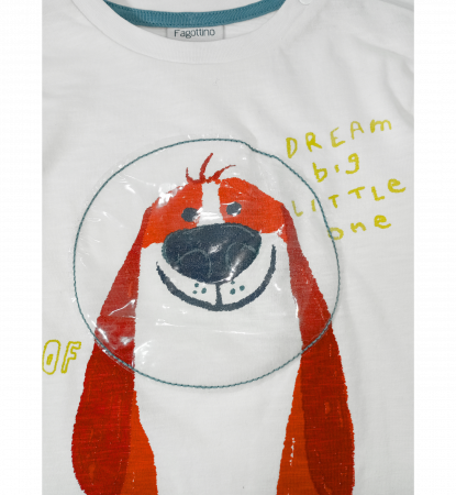 Bluza cu maneca lunga baieti, OVS, imprimeu catel astronaut, Bumbac, Alb, 92 cm, 2-3 ani [2]