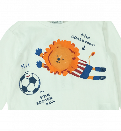 Bluza baieti, OVS, imprimeu cu leu fotbalist, Bumbac organic, Alb, 80 cm, 12-18 luni [1]