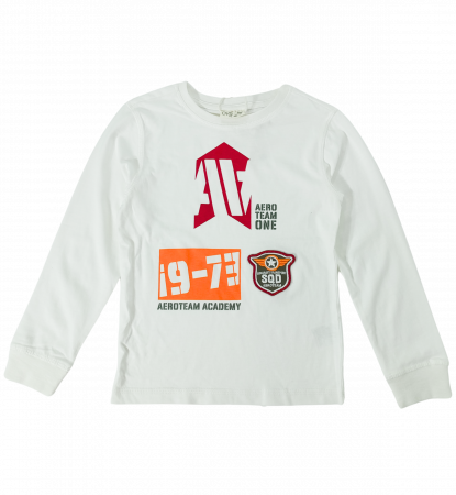 Bluze copii - Bluza băieți OVS - Imprimeu Grafic și Text, Patch Decorativ Aero Team Academy, Bumbac 100%, Alb, 116 cm