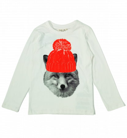 Bluze copii - Bluza baieti, OVS, imprimeu grafic cu vulpe, Bumbac organic, 3-4 ani
