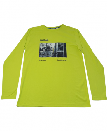 Bluze copii - Bluza baieti, OVS, imprimeu urban, bumbac, verde neon, 164 cm, 13-14 ani